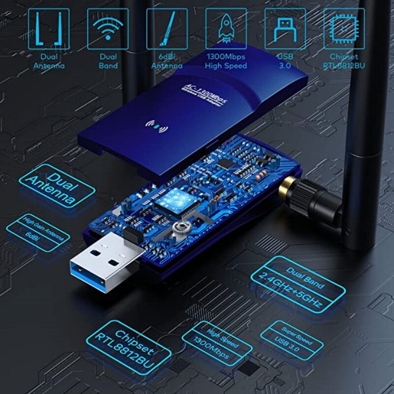 Dongle WiFi della scheda di rete Wireless L-Link 1300Mbps per adattatore WiFi Wireless per PC portatile scheda di rete Internet USB3.0 2.4G/5.8G