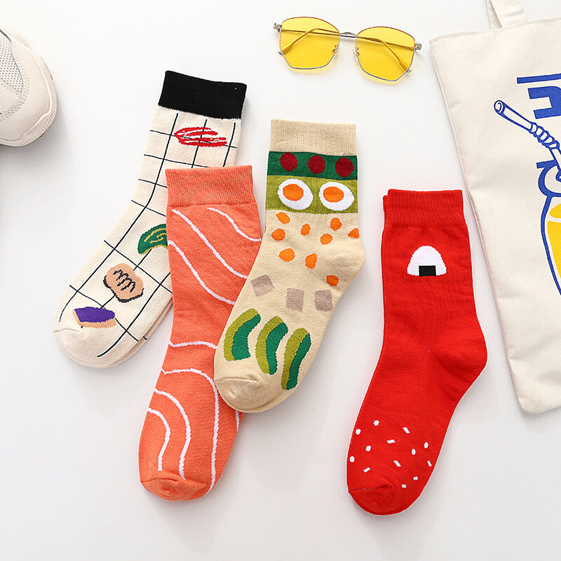 Spring and summer new creative cotton cartoon sushi series male and female couples in the tube funny socks