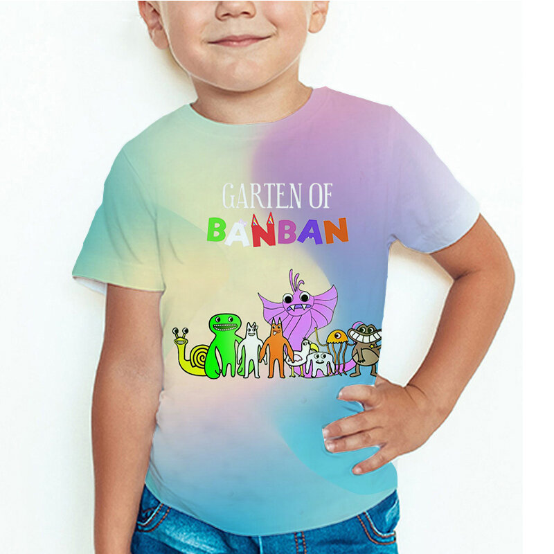 Camiseta con estampado 3D de Garten Of Banban para niños y niñas, camisa de manga corta con cuello redondo, ropa de verano