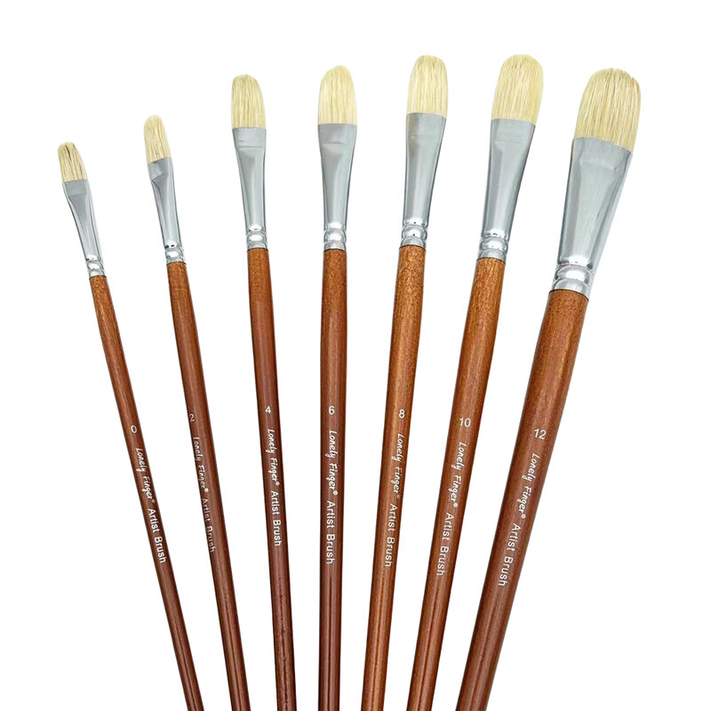 7pcs Premium Hog Bristle Filbert Paint Brushes Set, 100% Natural Chungking Hog Bristle, Professional Long Handled Artist Brushes