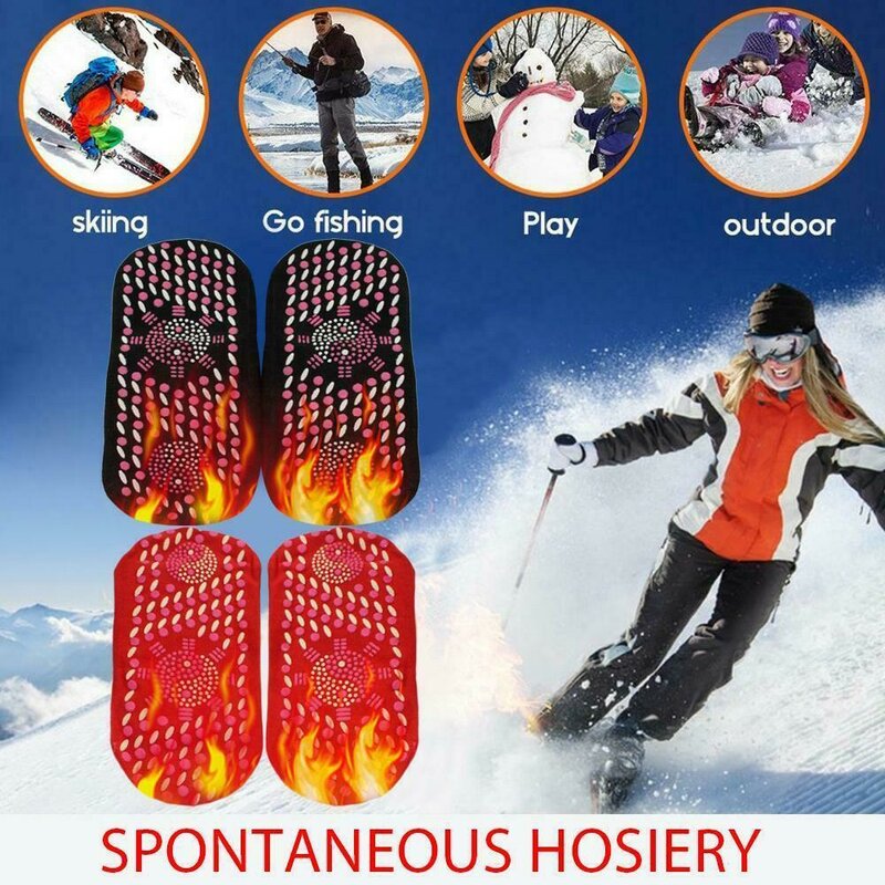 Kaus kaki turmalin magnetik uniseks, 1 pasang kaus kaki terapi magnetis penghangat otomatis untuk ski luar ruangan seluncur salju