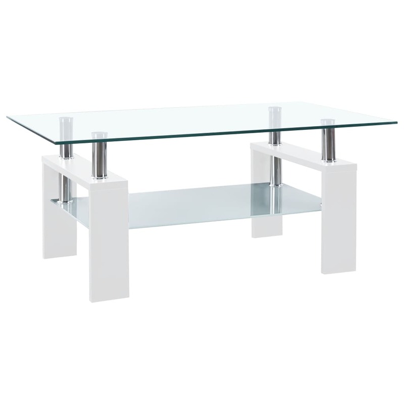 흰색 및 투명 강화 유리 티 테이블 95x55x40 cm, 거실 가구 커피 테이블