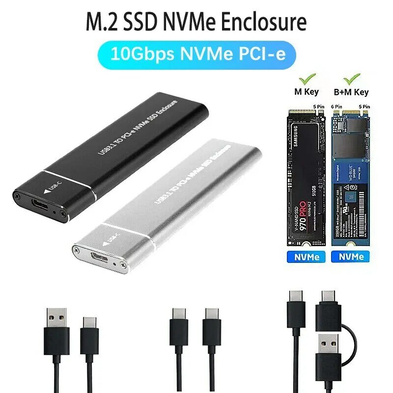 USB 3.1 M.2 SSD 인클로저 모바일 케이스, NVME 프로토콜에서 C 타입 솔리드 메탈 외장 하드 디스크 케이스, 노트북 휴대폰 SSD 지원