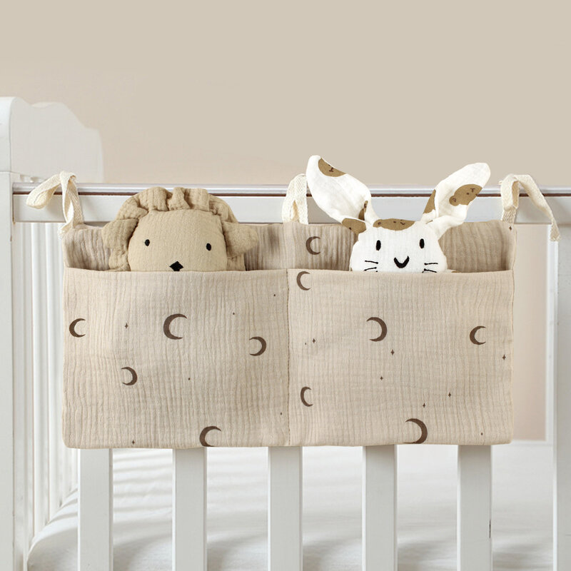 Babybett Aufbewahrung tasche Doppelt asche Bett Nacht windel Veranstalter weiche Baumwolle Cartoon gedruckt Neugeborenen Krippe Hänge tasche
