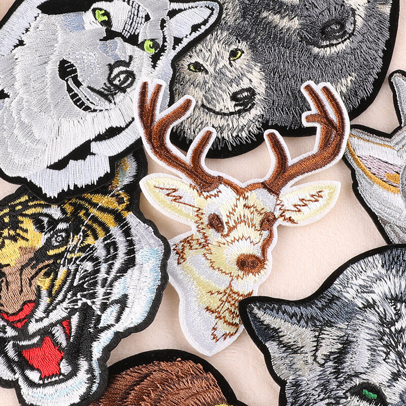 Stiker bordir baru DIY serigala anjing elang harimau stiker hewan termoperekat lencana besi pada tambalan tas kain Aksesori kain