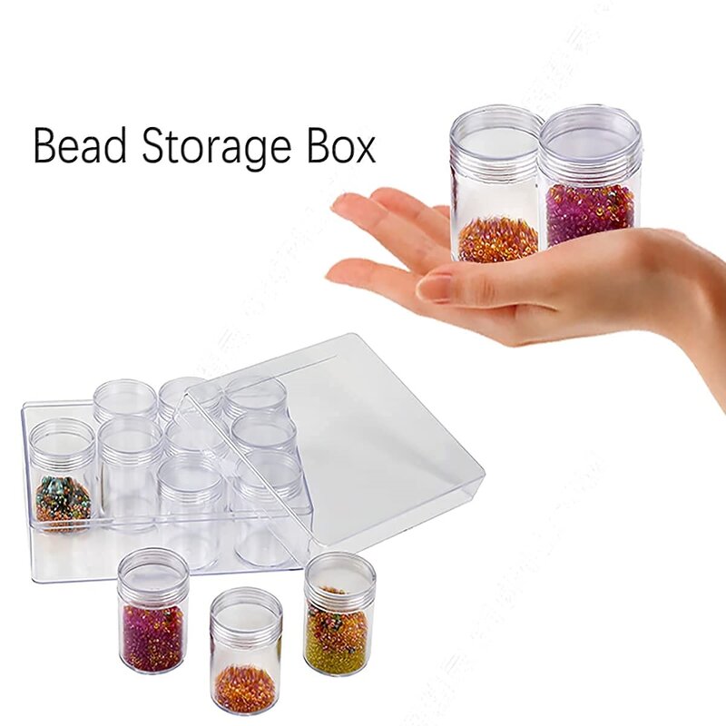 Caja de almacenamiento de cuentas de plástico 21814 con 12 tarros extraíbles y apilables, organizador transparente para cuentas pequeñas y grandes