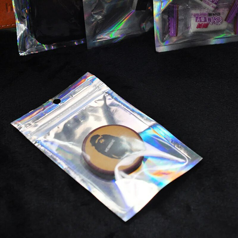 50 Stuks Iriserende Ritssluitzakken Zakjes Cosmetische Plastic Lasertas Holografische Make-Up Opbergtas Ritssluitzakken Geschenkverpakking