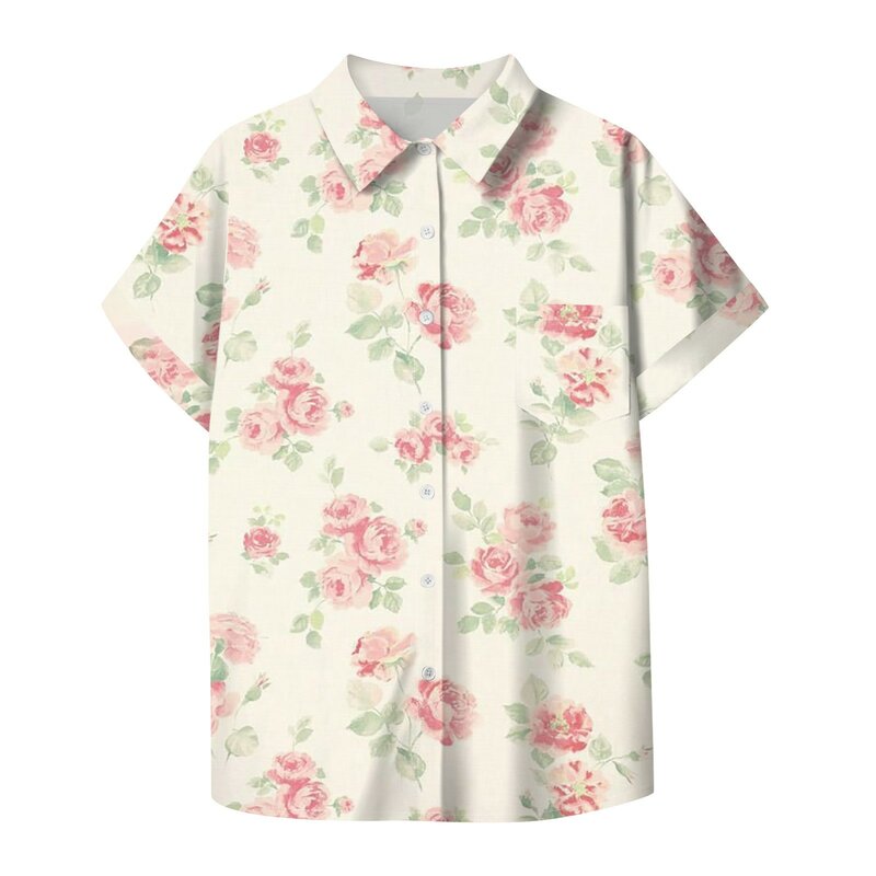 Camisa holgada con estampado elegante para mujer, camisa hawaiana con cuello vuelto a la moda, ropa informal de uso diario, novedad