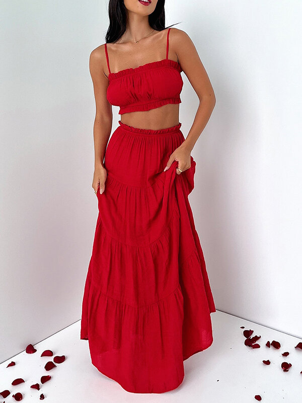 Conjunto de 2 faldas de piezas para mujer, camisola con estampado Floral redondo, de cintura alta, Color liso, para fiesta y Club