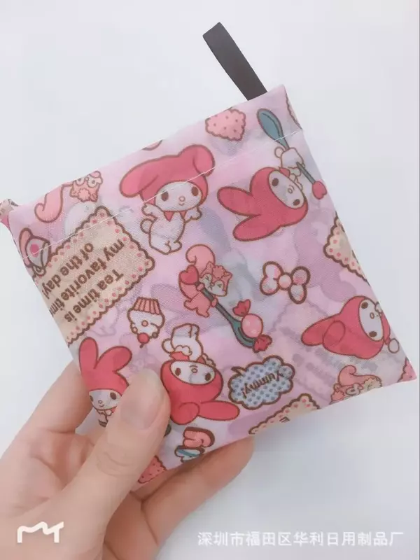 Sanrio-Bolso de compras con dibujos animados para mujer, bolsa de almacenamiento plegable de Hello Kitty, Cinnamoroll, Pompón, Purin, poliéster pequeño, respetuoso con el medio ambiente