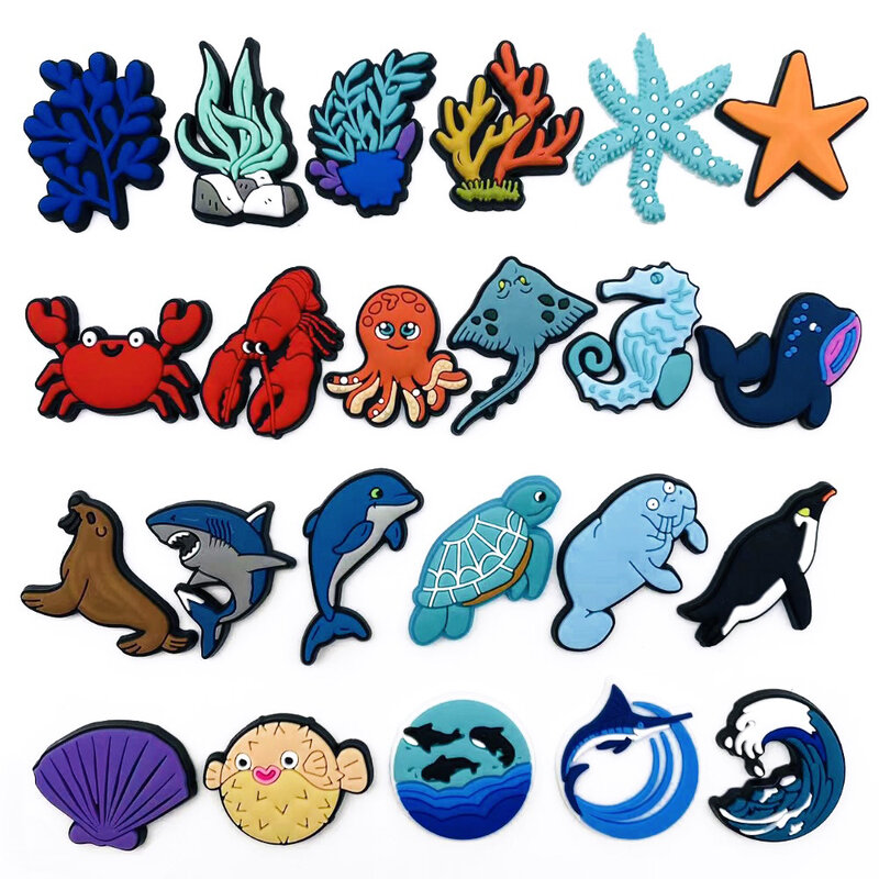 1-23Pcs Ocean World Shoe Charms for Clogs Sandals Buckle Decoration PVC Shoe Accessories With Pins Sea Animal