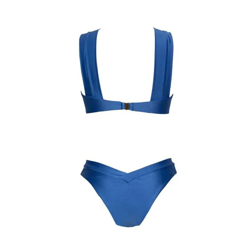 Bikini deux pièces bleu uni, sexy, taille basse, vêtements de plage, vêtements de surf, maillot de bain, cover-up imprimé