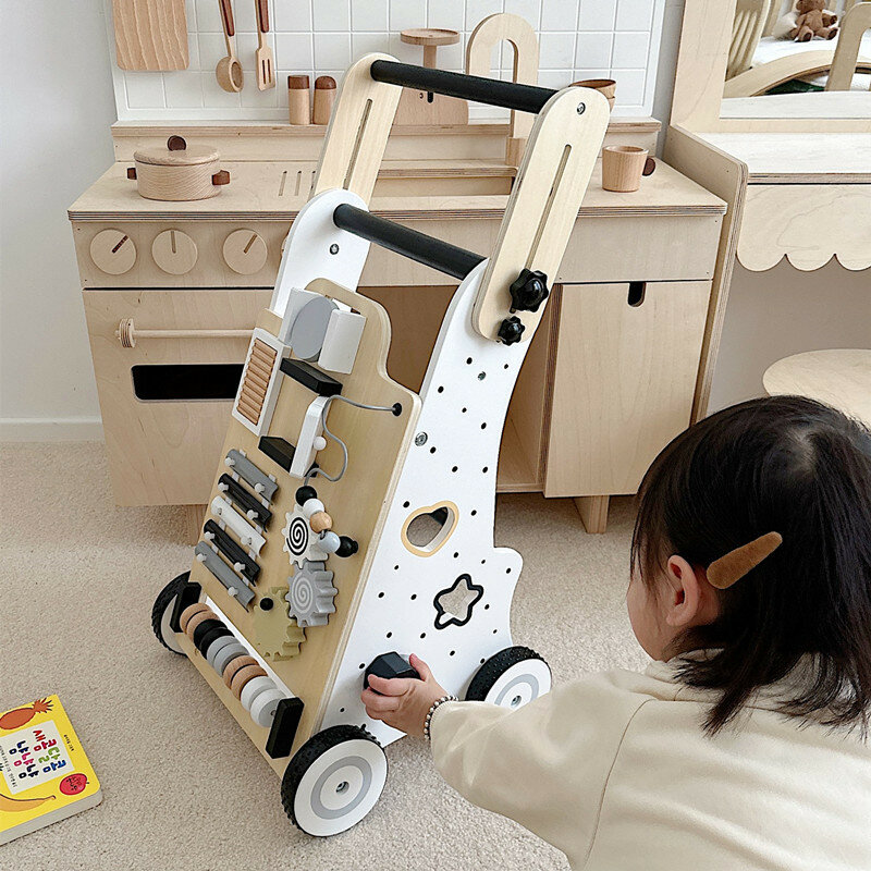 Детская коляска, детская коляска, нескользящая O-образная ножка, нескользящая и многофункциональная деревянная игрушка для помощи при ходьбе