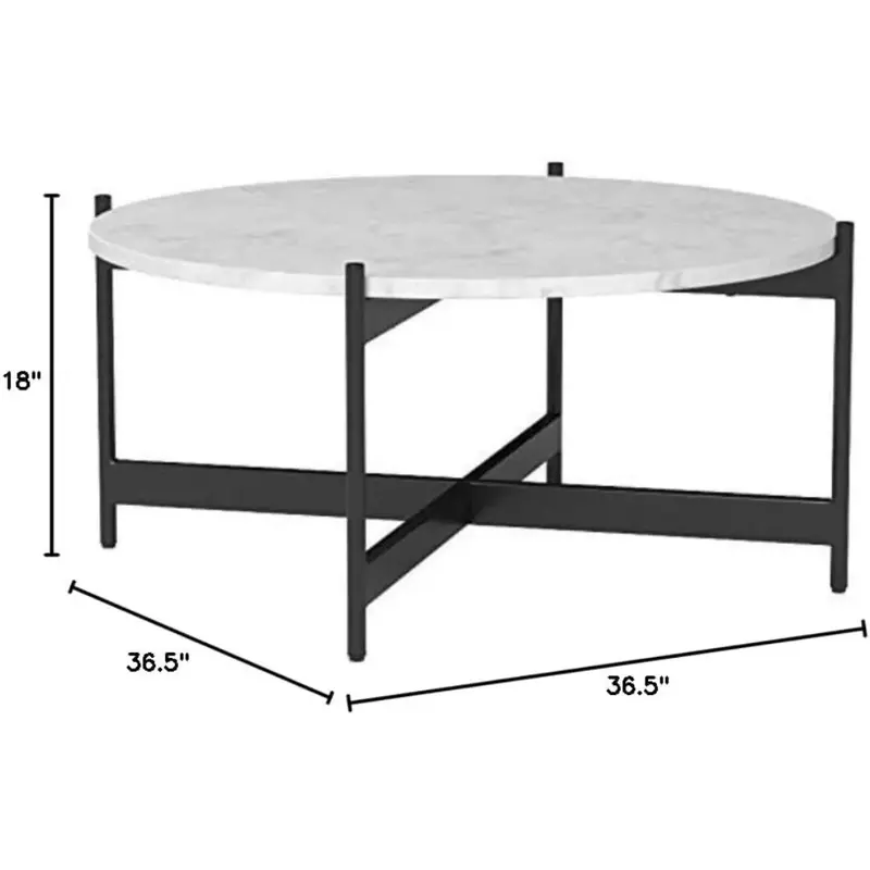 Table d'appoint moderne en faux marbre blanc, centre de canapé pour salle à manger/thé avec cadre en métal, table de salon, côté ou café