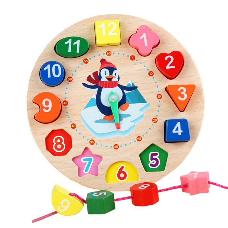 Wooden Shape Sorting Clock Learning Time Activity Set Colorful Recognition Toy Kids Learning for Kids Baby Kindergarten