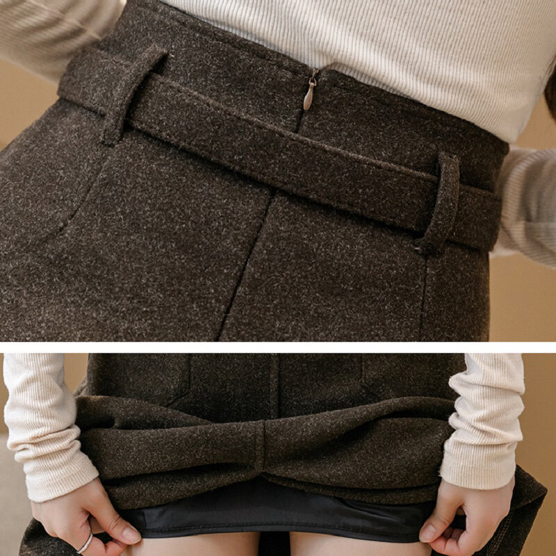 2021 jesienno-zimowa Vintage damska spódnica z rozcięciem A-line wysokiej talii z szarfami elegancka koreańska moda ubrania biurowe czarna spódnica