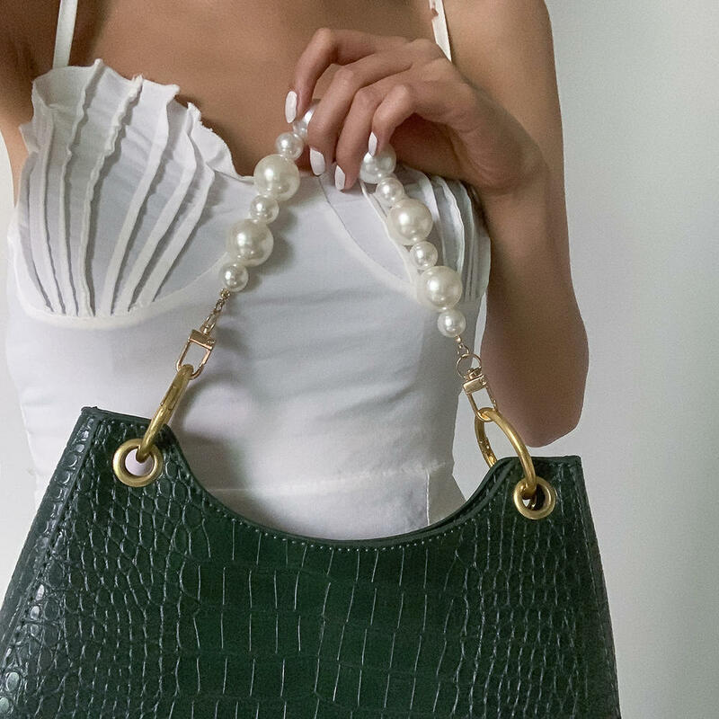 Bolso de perlas con cadena de bolso de mano, correa de hombro corta, cordón de cadena de teléfono móvil de perlas grandes blancas, cadena de extensión Diy