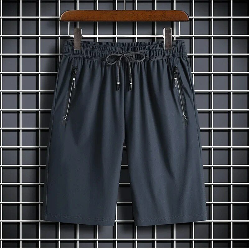 Pantalones cortos de seda fría para hombre, Shorts rectos de 7 puntos, delgados, de secado rápido, deportivos, holgados, de 7 puntos, de verano