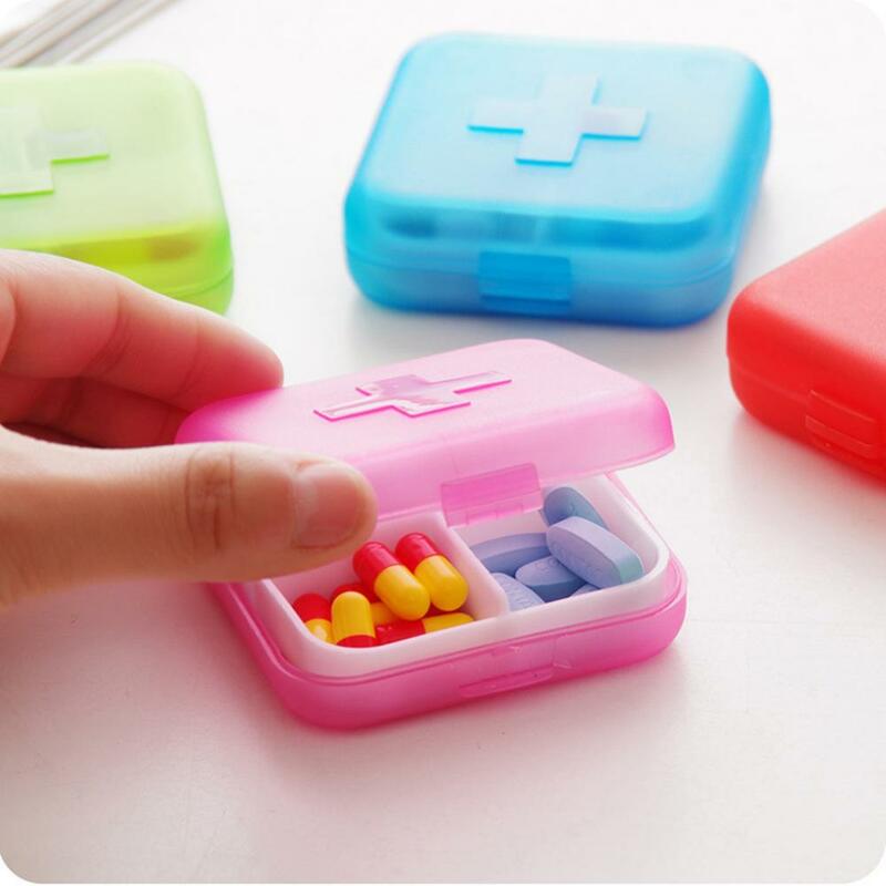 Kotak penyimpanan pil portabel, wadah obat Mini, kotak penyimpan pil perjalanan 4 kisi