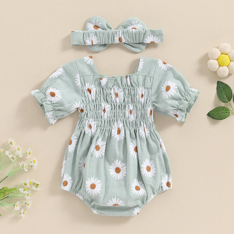 Lioraitiin-Conjunto de ropa para recién nacido, Pelele de manga corta con estampado de margaritas y Diadema, 2 piezas, verano, 2024-04-01