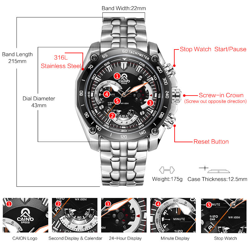 Новые мужские крутые и модные деловые кварцевые часы люксового бренда полностью стальной ремешок водонепроницаемые спортивные часы