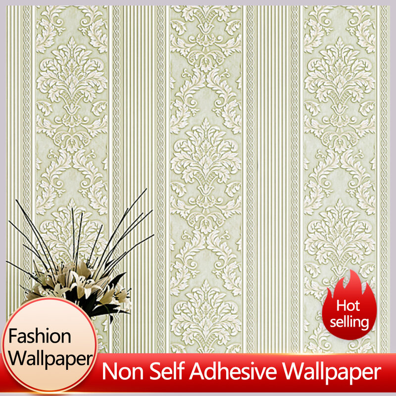 European Style Large Flower Vertical Stripe Wallpapers Living Room Bedroom Restaurant Non Woven Fabric Wallpaper Home Decoration