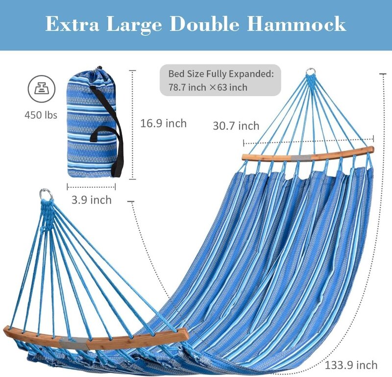 SUNCREAT Hammocks Double Hammock with Curved Spreader Bar, Outdoor Portable Hammock with Carrying Bag & Tree Straps for Bedroom,