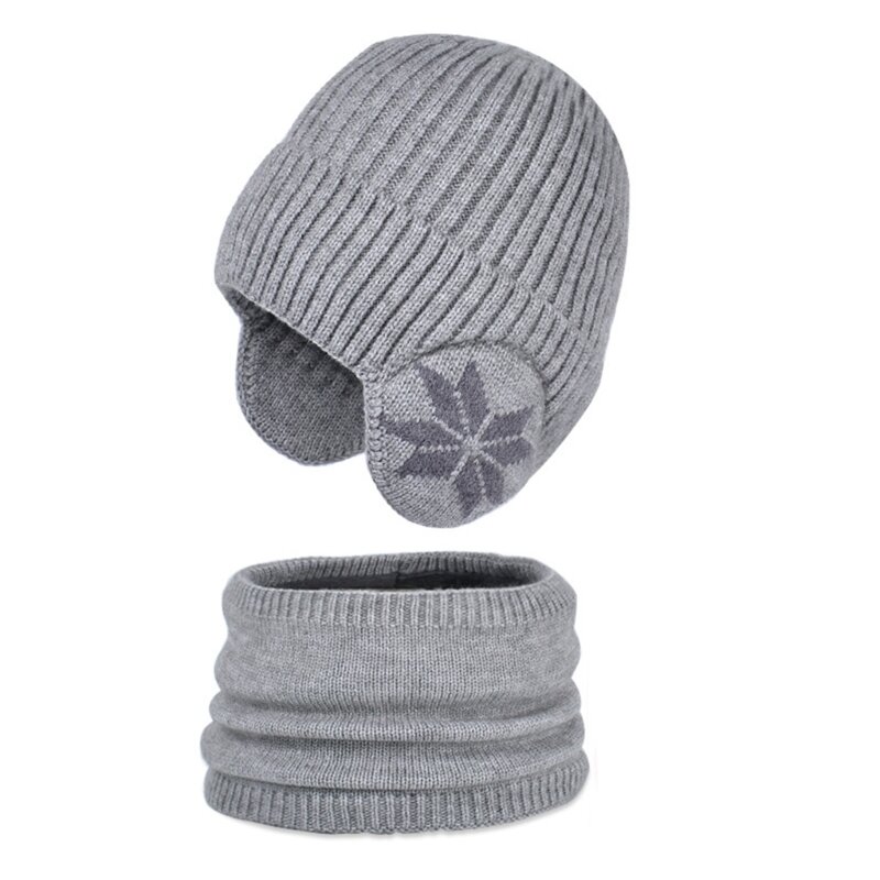 หมวกบีนนี่ฤดูหนาว + ชุดผ้าพันคอสำหรับเด็กหมวกดักสัตว์ขี่ตุ๊กตาด้านในหนากันลม