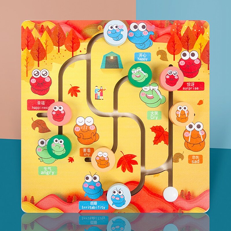 Wooden Educational Toys Maze Tble Cute Insect Expression Toddler Color Emotion Cognition Early Education A