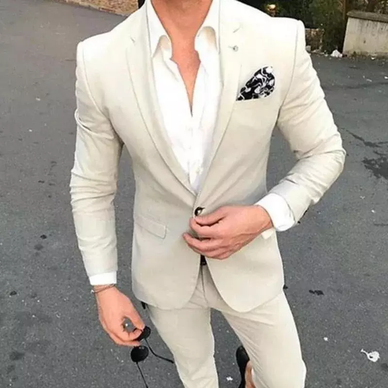 2024 Spring Fashion Light Grey Men Suit Casual Slim Fit Blazer Hombre High Street High Quality Custom 2 Piece Set Costume Homme
