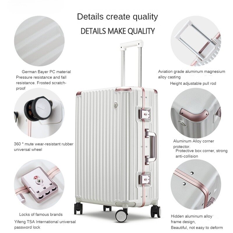 Luggage Female Suitcase Mute Universal Wheel Aluminum Frame Internet Celebrity Trolley Case PC Student Male Small Boarding Bag