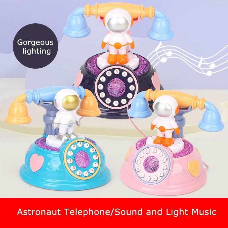 Juguete de teléfono fijo para niños, diseño de astronauta, juguete giratorio Vintage portátil con cable para sala de estar y el hogar