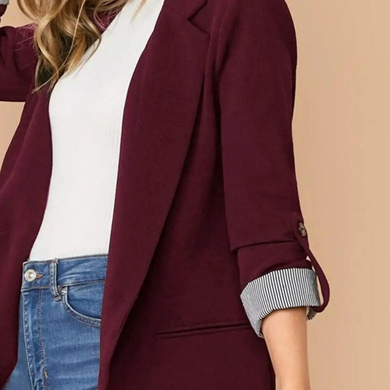 Manteau imbibé de poches fonctionnelles pour femmes, revers élégant, poches à fermeture à bouton unique, manches 3/4, vêtements de travail