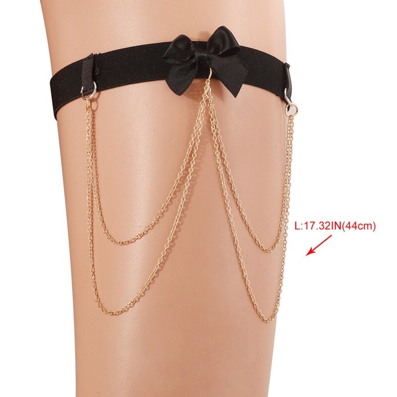 Lovely Ribbon Bowknot Decor Leg Harness Chain Simple Thigh Chain for Bikini