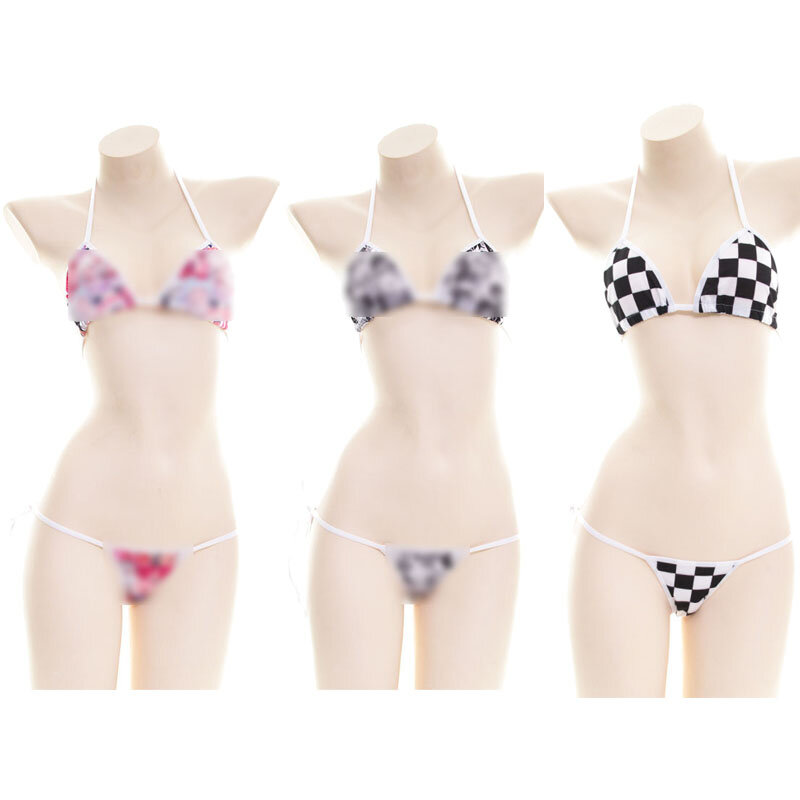 Ahegao-Bikini de 2 piezas, lencería con sujetador y parte trasera en T, bragas de Tanga, ropa exótica, Lolita, estampado de expresión Facial
