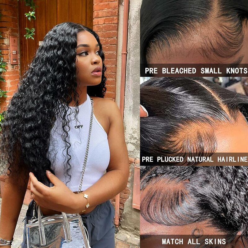 SVT-peluca India rizada con malla Frontal, cabello humano para mujeres negras, onda profunda, cierre 4x4, sin pegamento