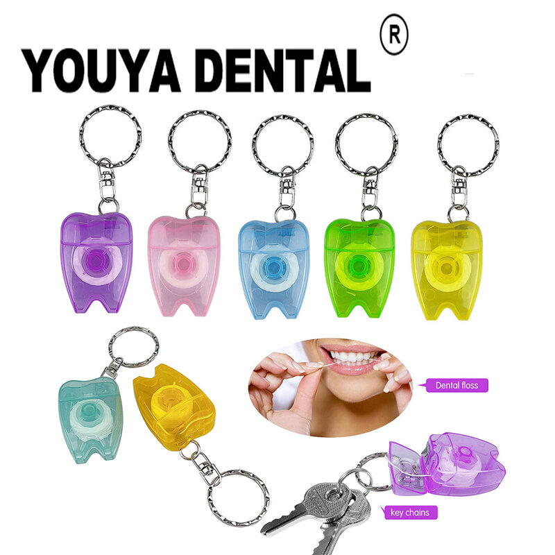 100pcs Dental Floss Tooth Shape Keychain Dental Flosser for Gum Care Teeth Cleaning Oral Care Teeth Jewelry Key Chain