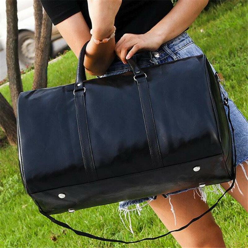 Кожаная дорожная сумка, большая спортивная сумка с отдельным карманом для фитнеса, чемодан на плечо, модная черная мужская сумочка из искусственной кожи на молнии