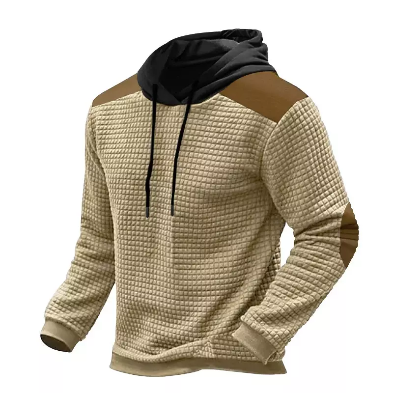 Casual Men's Hoodie Patchwork Long Sleeve Hooded Sweatshirt New Spring Fashion Waffle Breathable Hoodies Men Sweatshirts Vintage