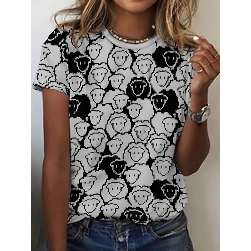 Повседневный Топ в стиле Харадзюку с коротким рукавом, женские футболки в стиле ретро с мультяшными животными, летняя футболка с 3d принтом, модная Женская одежда оверсайз