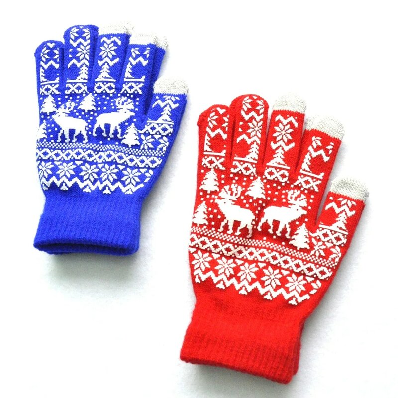 Женские зимние Нескользящие плюшевые теплые вязаные перчатки для студентов девочек Новые однотонные вязаные варежки с оленем уличные велосипедные лыжные перчатки