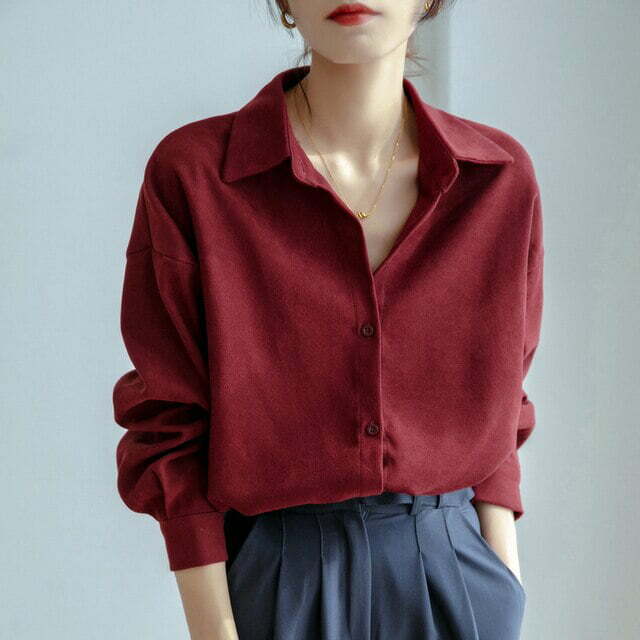 Dames Blouses Office Lady Katoenen Tops Lange Mouw Dikke Herfst Winter Koreaanse Mode Shirts