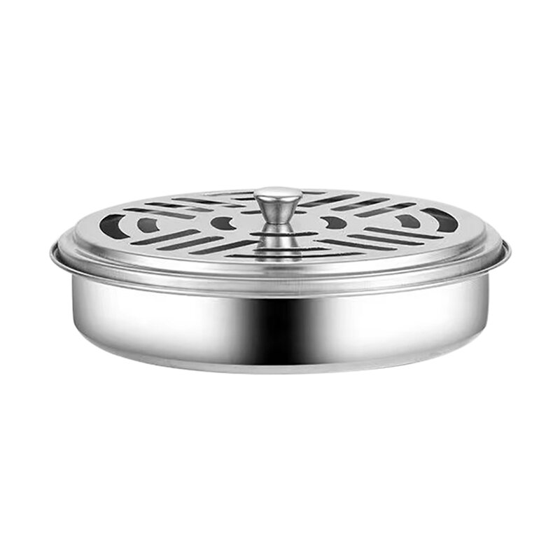 Mosquito Coils Holder Stainless Steel Mosquito Coil Box with Cover Round Mosquito Coil Tray Anti-Mosquito Supplies for Home