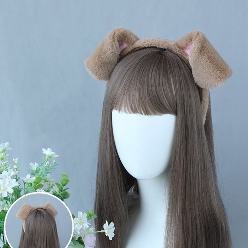 Lolita Plush Dog Ears Hair Hoop Simulation Animal Ear Headband Furry Animal Ears Headwear for Cosplay Girl Gathering