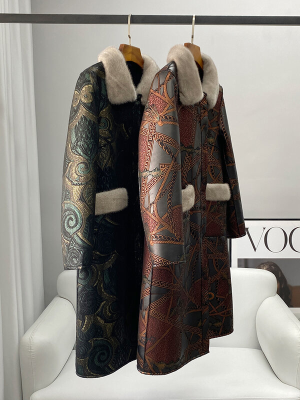 Pudi luxo senhora real lã forro de pele casaco moda padrão morno vison gola jaqueta ct2139