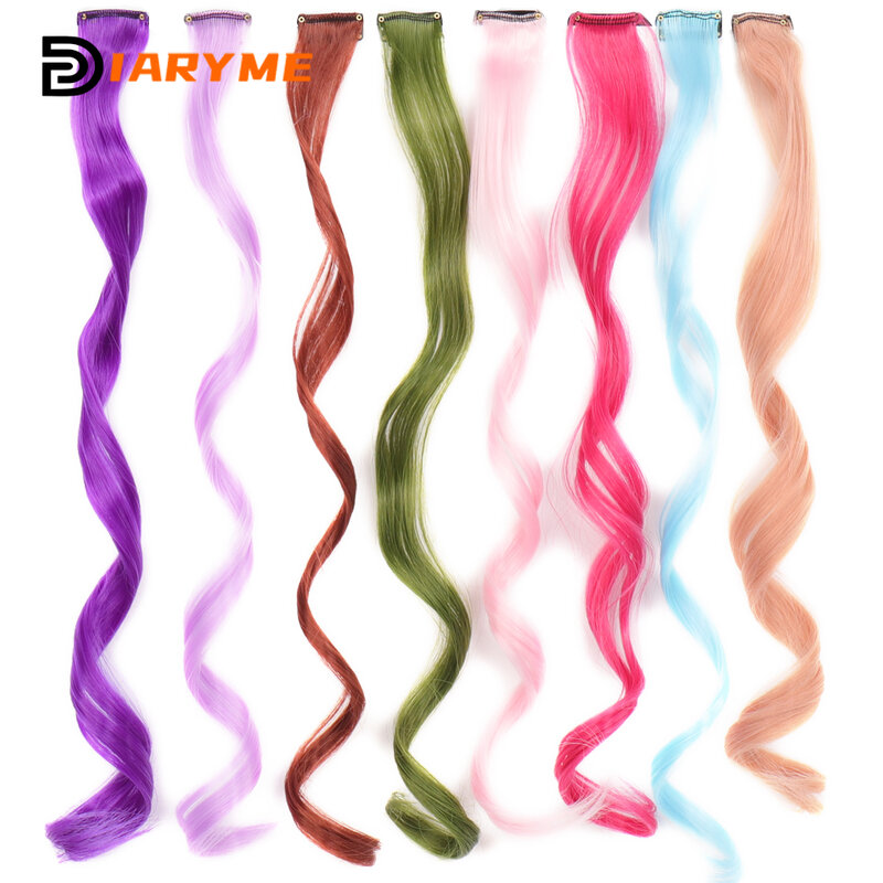 Ekstensi rambut warna-warni keriting satu klip dalam rambut palsu panjang sintetis untuk anak perempuan wanita anak Wig pesta multiwarna potongan