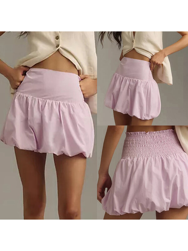 New Women'S Mini Purple Bubble Skirt With Elastic Waist A-Line Bubble Ball Skirt  Suitable For Parties and Clubs