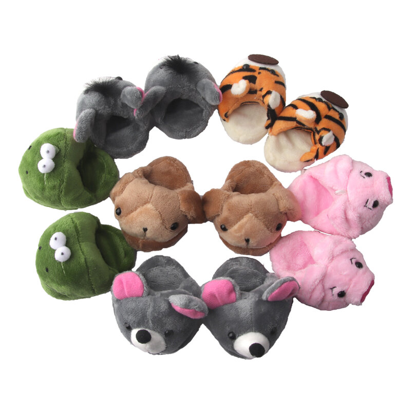 귀여운 개구리, 호랑이, 돼지 플러시 동물 슬리퍼, 7cm, 미국 18 인치 여아용, 43 cm 아기, 신생아 및 아기 인형, 여아용 장난감 선물