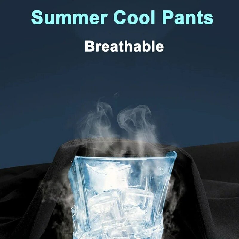 Calça elástica de seda gelada masculina, calça respirável, perna reta, cintura elástica, secagem rápida, fina, plus size 8XL, legal, verão