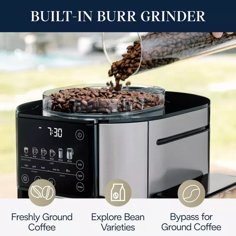 De'Longhi TrueBrew 드립 커피 메이커, 내장 연마기, 싱글 서브, 8 oz ~ 24 oz, 40 oz Carafe, 핫 커피 또는 아이스 커피, 얼룩